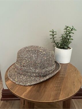 Vintage Yorkshire Mens Fedora Hat Wool Blend Tweed 60s 70s 7 1/8